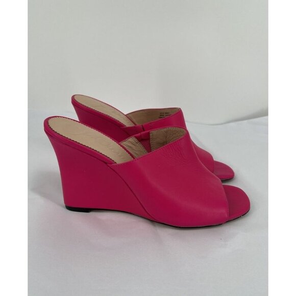 J. Crew Bianca Women’s Wedge Slide Sandals Size 10.5 Fuchsia Hot Pink Leather - Picture 2 of 13
